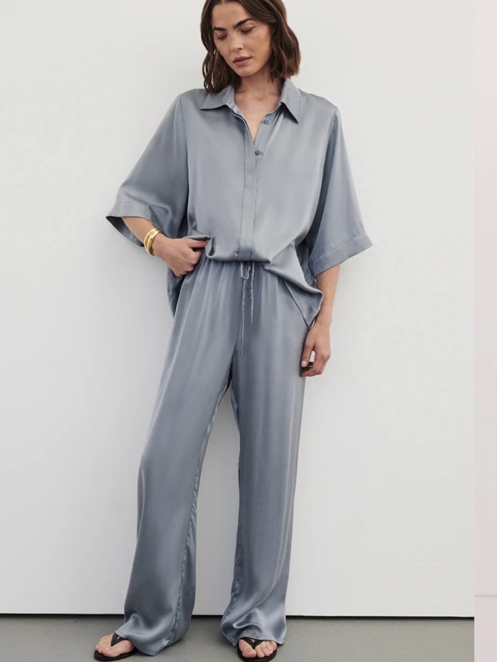 NWT DISSH Percy Dusty Blue Silk Pant